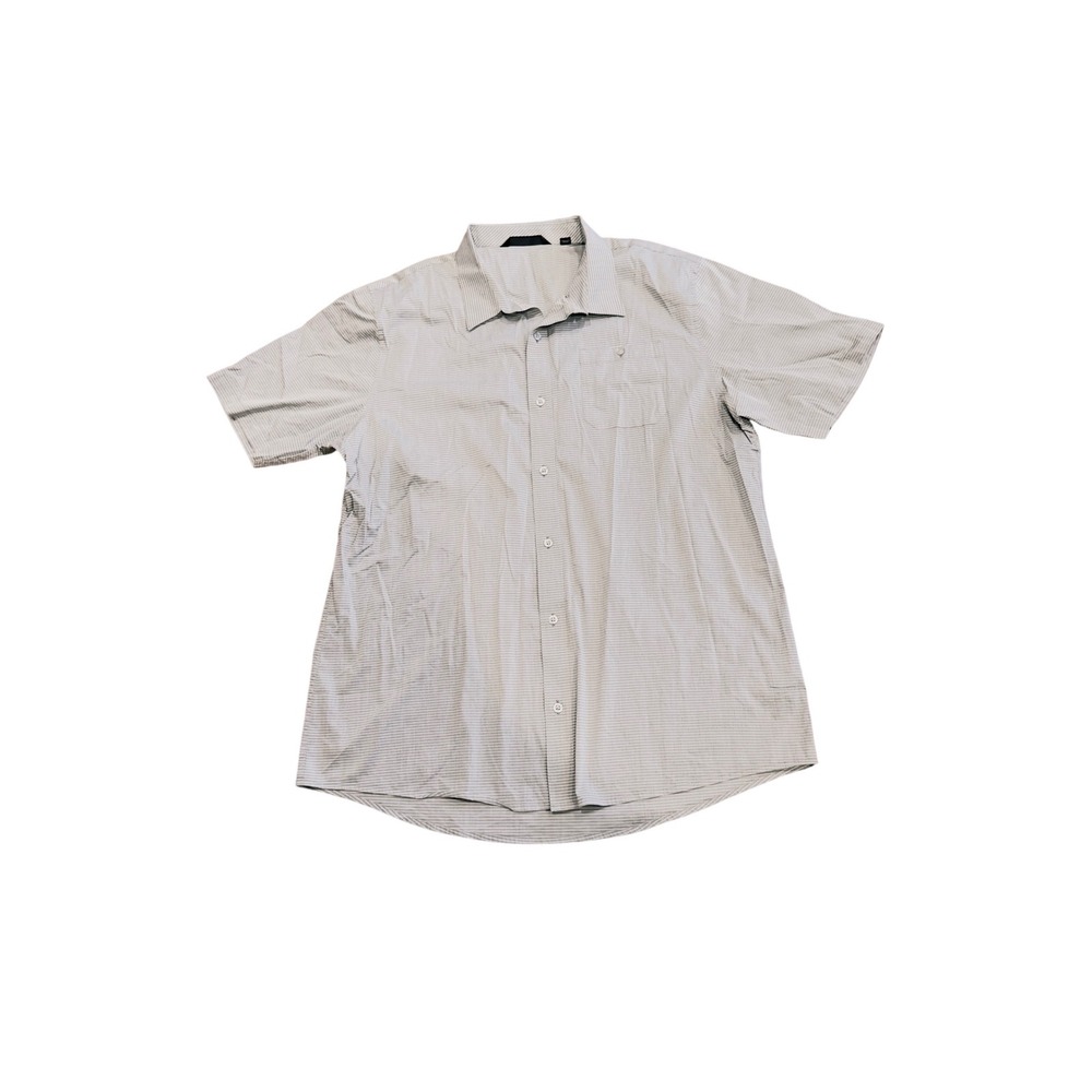 Travis‎ Mathew Mens XL Grey White Micro Stripe Short Sleeve Button Down Shirt